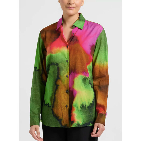 Dries Van Noten Clavelly Watercolor Print Collared Cotton Button Shirt Size 40 - Picture 1 of 11
